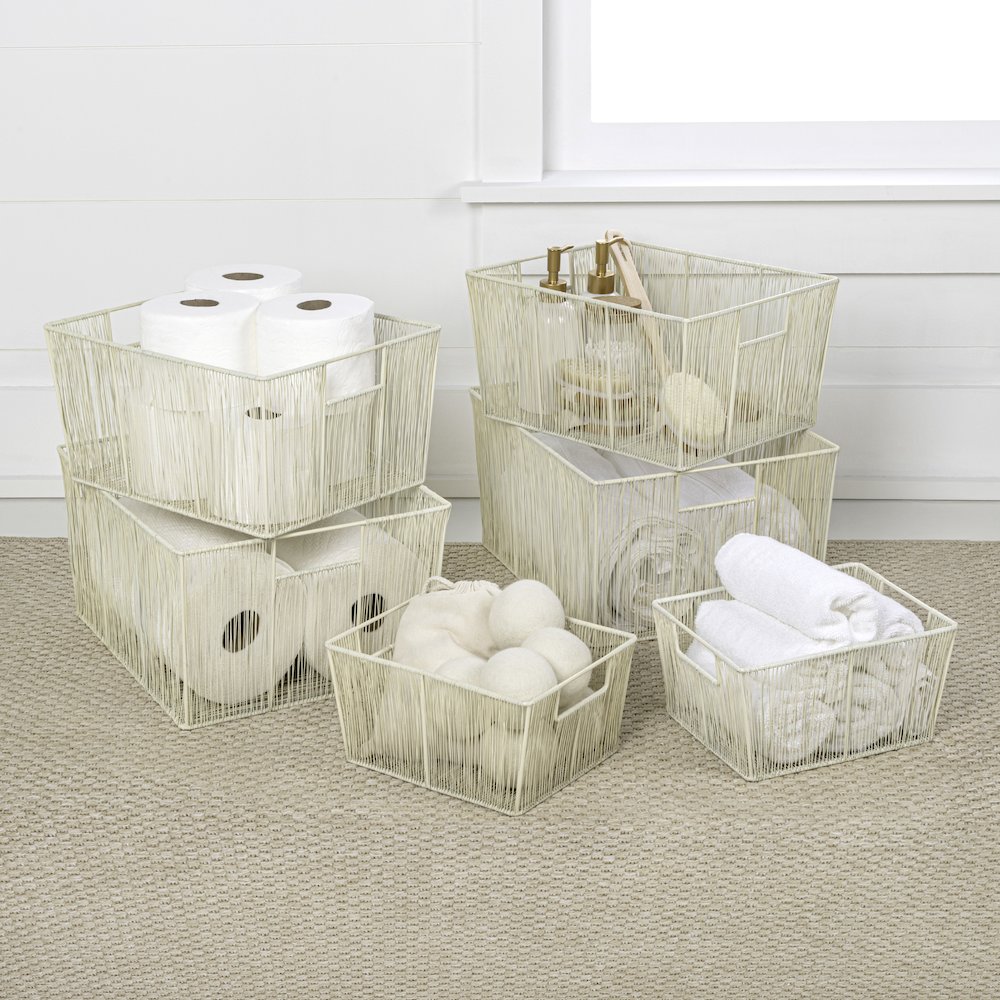 Sutton Glam Handmade Wire Metal Nesting Storage Baskets, Almond (Set of 6). Picture 3