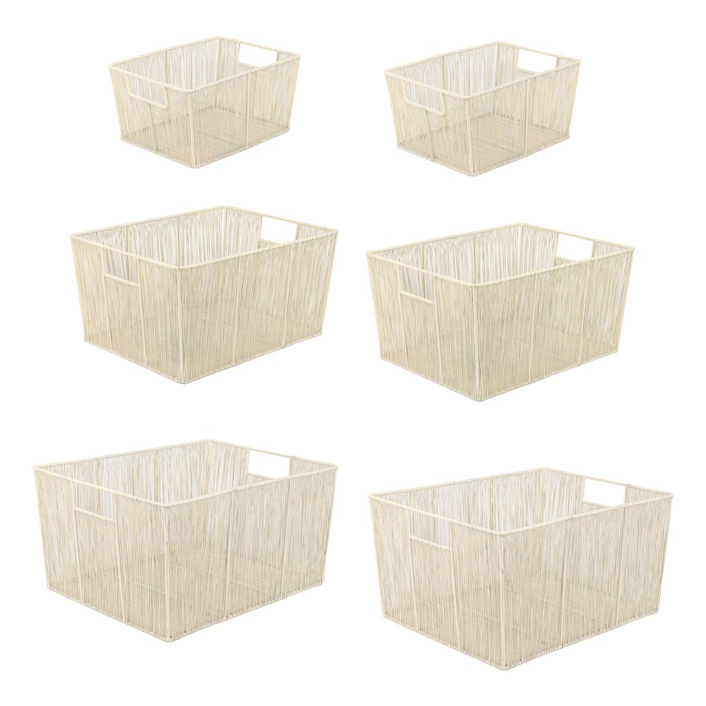 Sutton Glam Handmade Wire Metal Nesting Storage Baskets, Almond (Set of 6). Picture 1