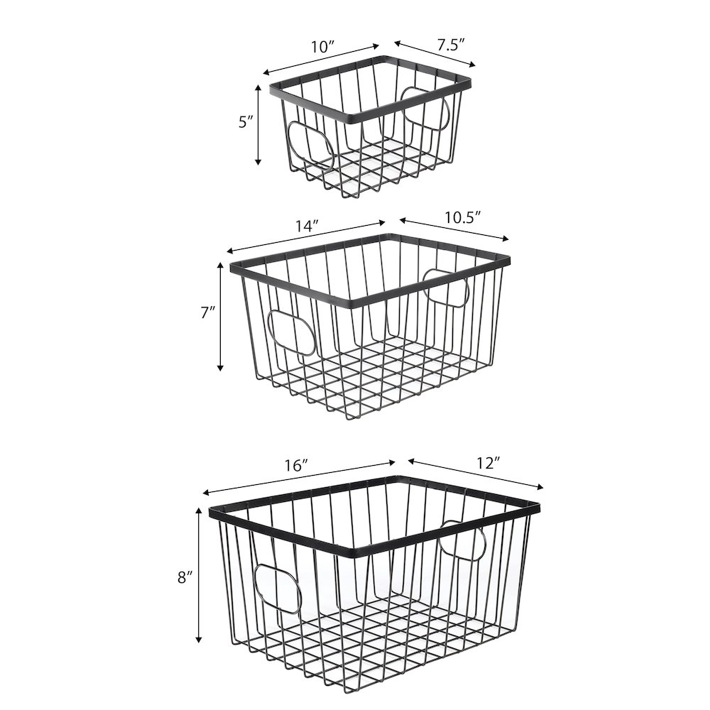 Camden Vintage Handmade Wire Metal Nesting Storage Baskets, Black (Set of 6). Picture 4