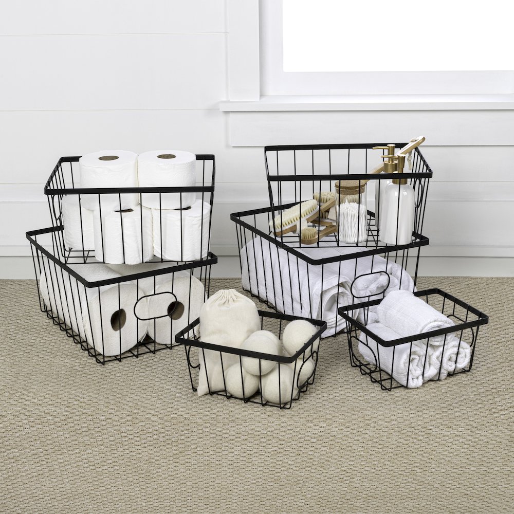 Camden Vintage Handmade Wire Metal Nesting Storage Baskets, Black (Set of 6). Picture 3