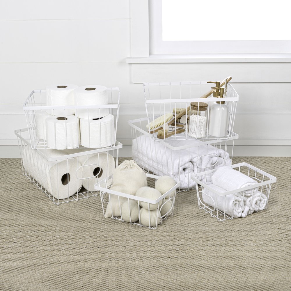 Camden Vintage Handmade Wire Metal Nesting Storage Baskets, White (Set of 6). Picture 3
