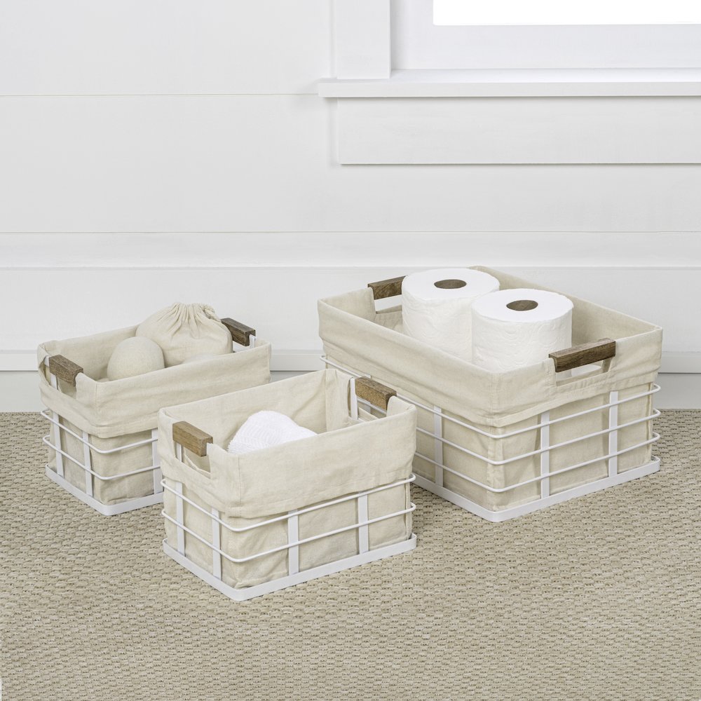 Callan Vintage Handmade Wire Metal Nesting Storage Baskets, White (Set of 3). Picture 3