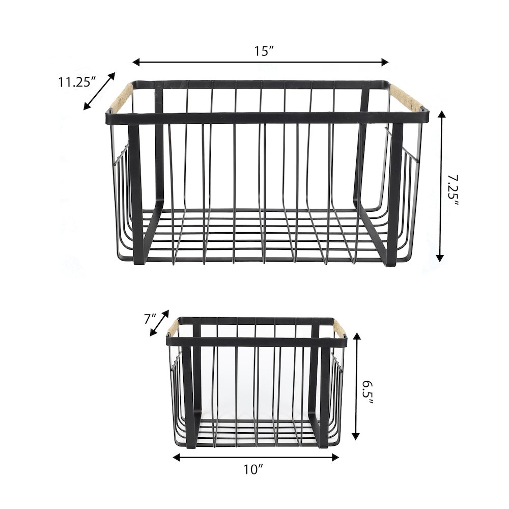 Vintage Farmhouse Handmade Wire Metal Nesting Storage Baskets, Black (Set of 3). Picture 4