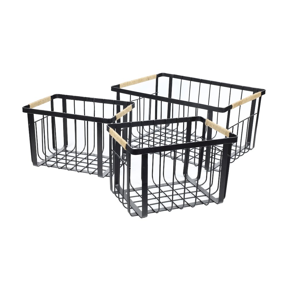 Vintage Farmhouse Handmade Wire Metal Nesting Storage Baskets, Black (Set of 3). Picture 1