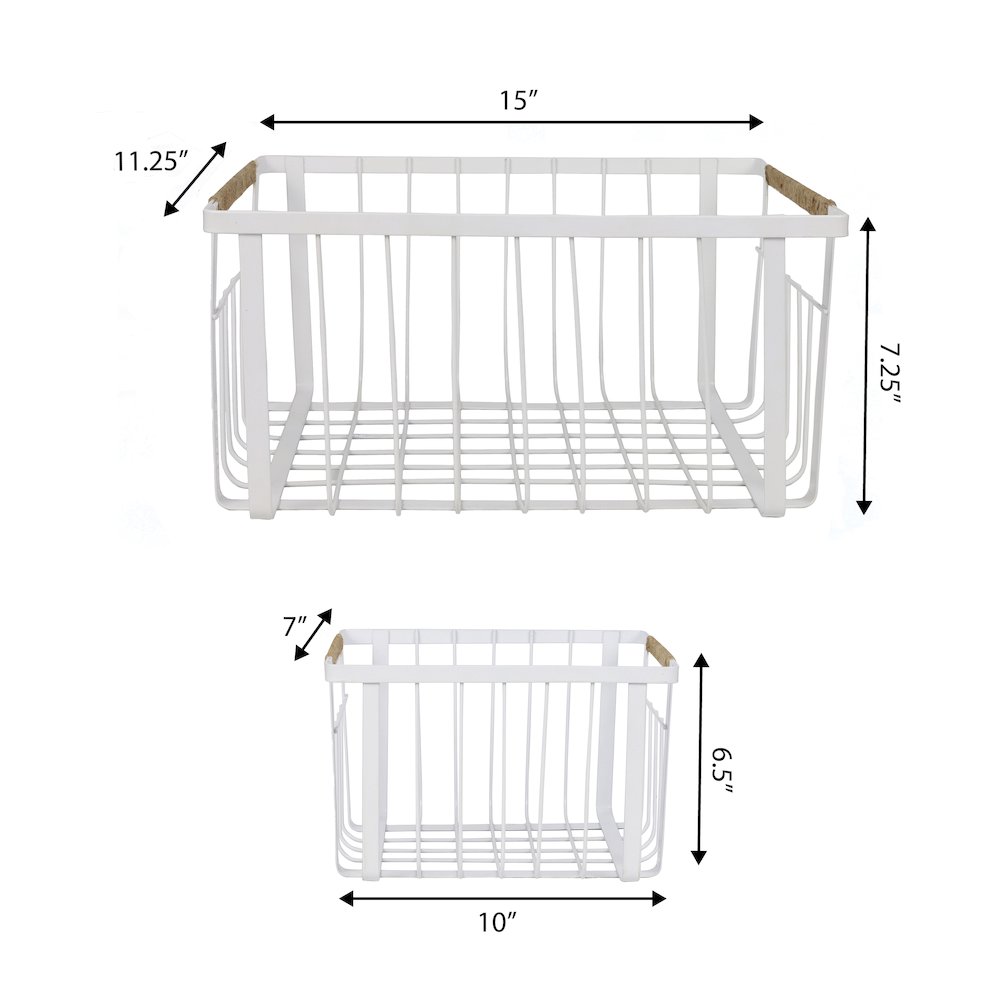 Vintage Farmhouse Handmade Wire Metal Nesting Storage Baskets, White (Set of 3). Picture 4