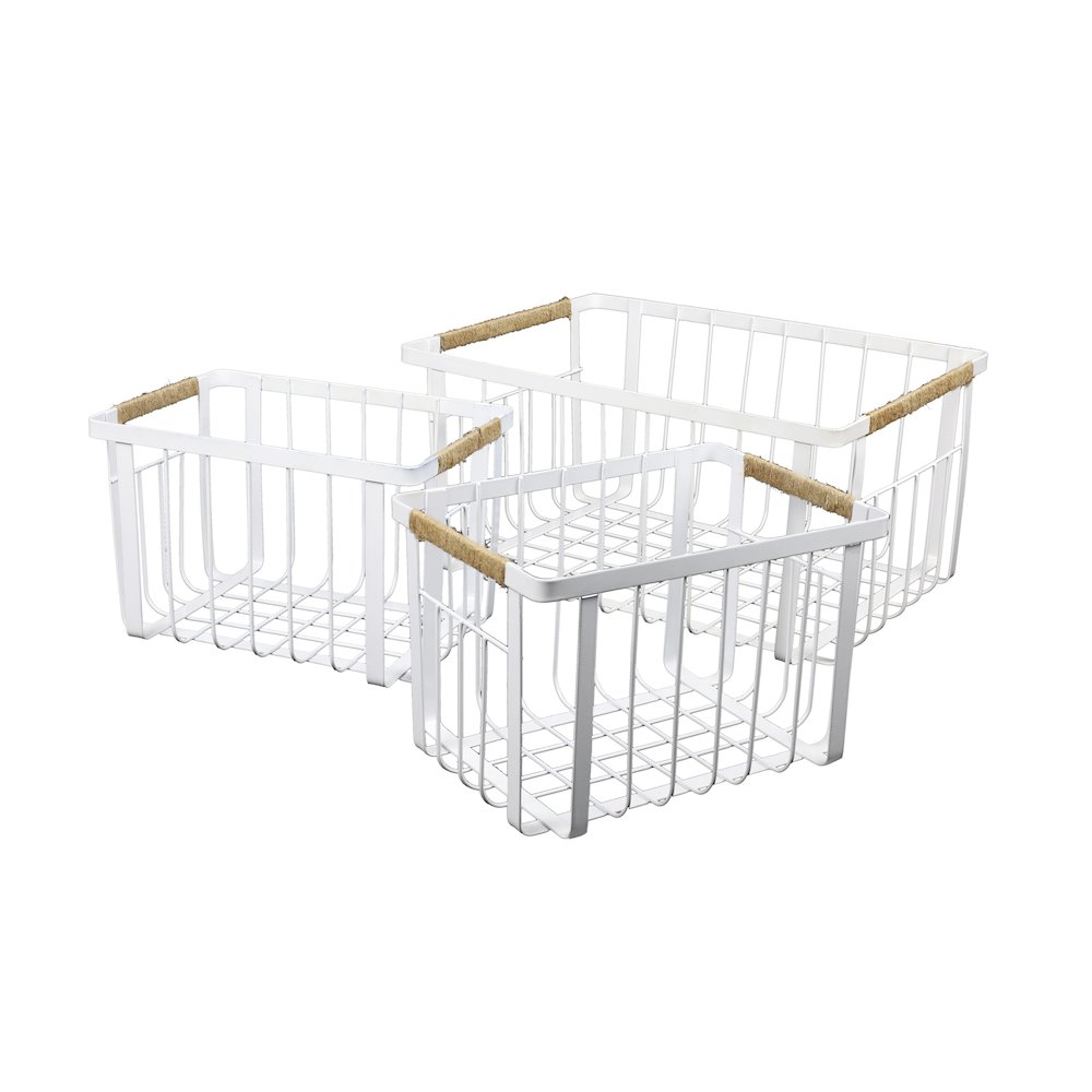 Vintage Farmhouse Handmade Wire Metal Nesting Storage Baskets, White (Set of 3). Picture 1
