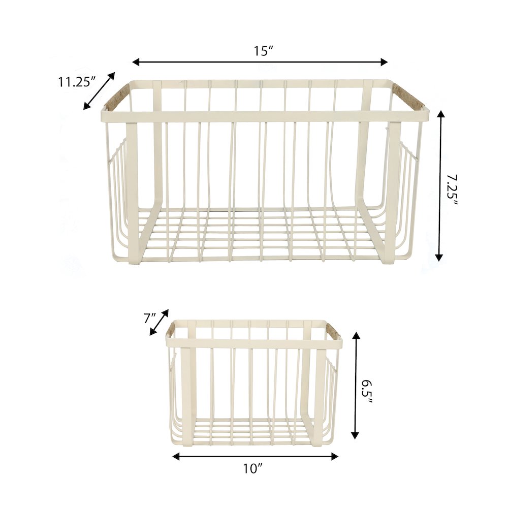Vintage Farmhouse Handmade Wire Metal Nesting Storage Baskets, Almond (Set of 3). Picture 4