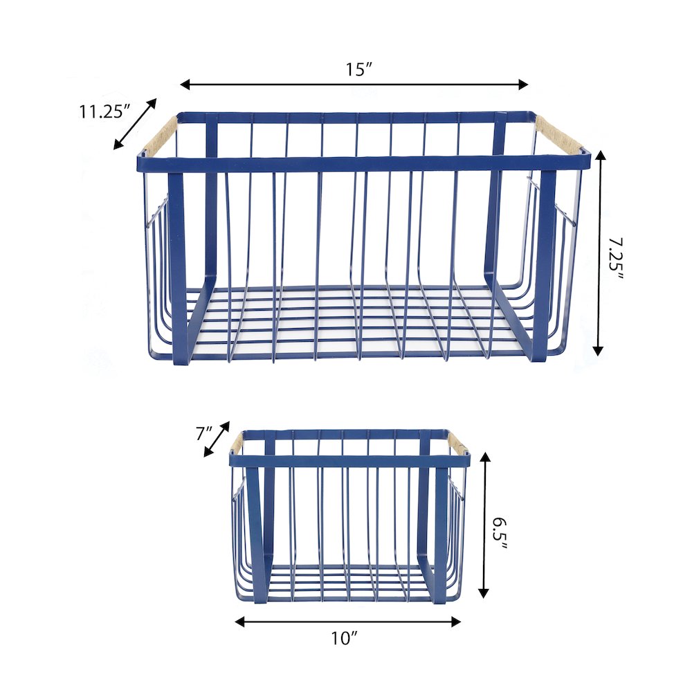 Vintage Farmhouse Handmade Wire Metal Nesting Storage Baskets, Navy (Set of 3). Picture 4