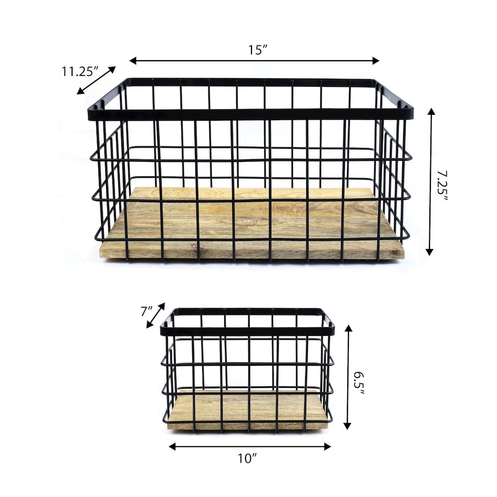Farmhouse Handmade Wire Metal Nesting Storage Baskets, Black/Natural (Set of 3). Picture 4