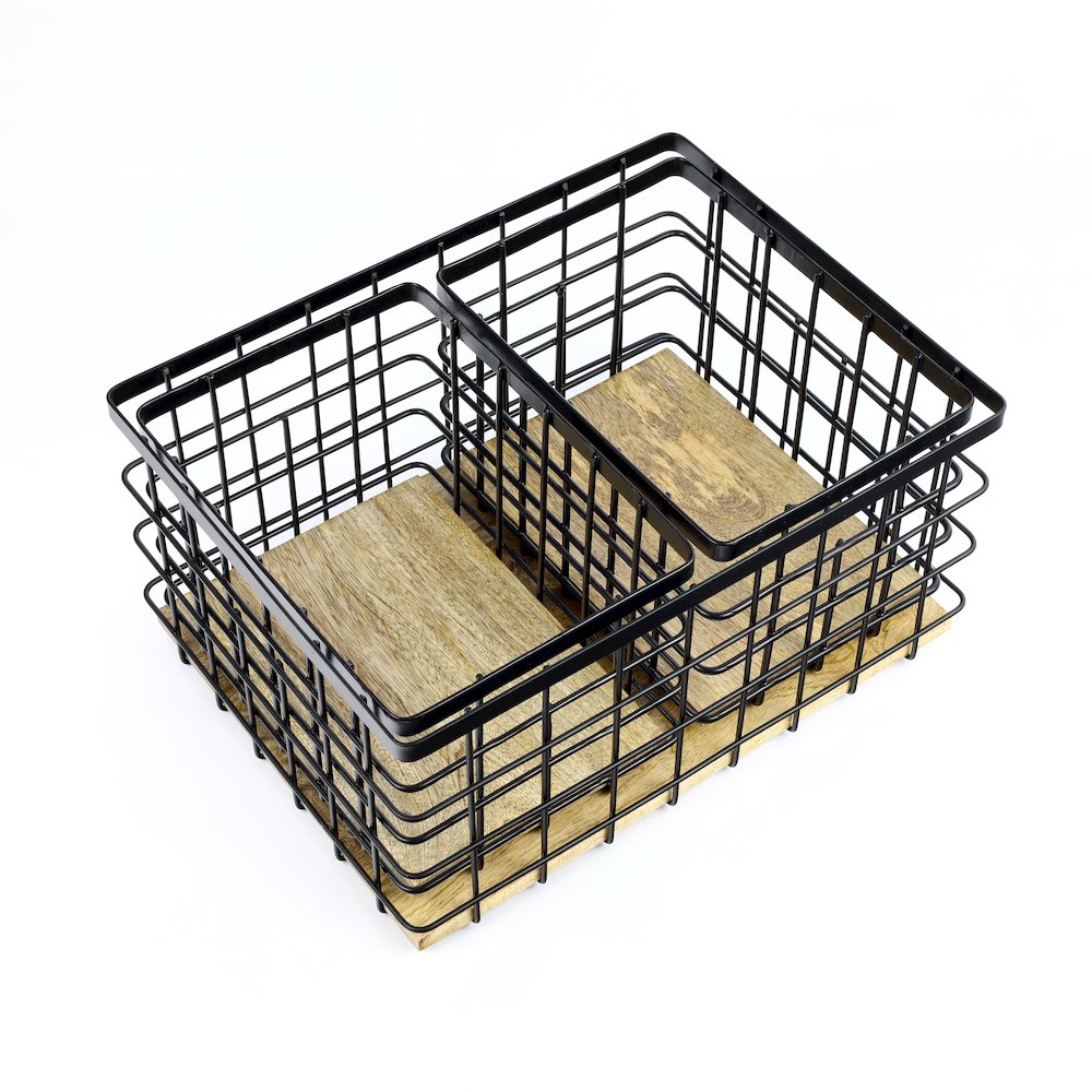 Farmhouse Handmade Wire Metal Nesting Storage Baskets, Black/Natural (Set of 3). Picture 2