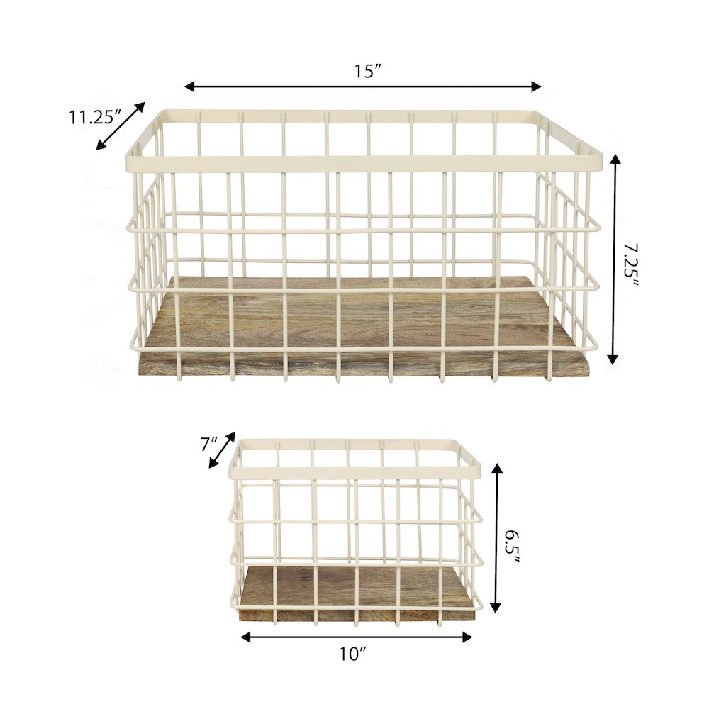 Farmhouse Handmade Wire Metal Nesting Storage Baskets, Almond/Natural (Set of 3). Picture 4