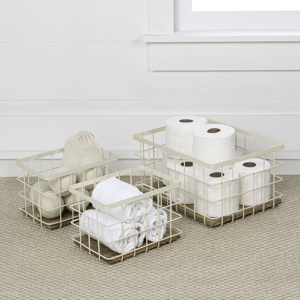 Farmhouse Handmade Wire Metal Nesting Storage Baskets, Almond/Natural (Set of 3). Picture 3