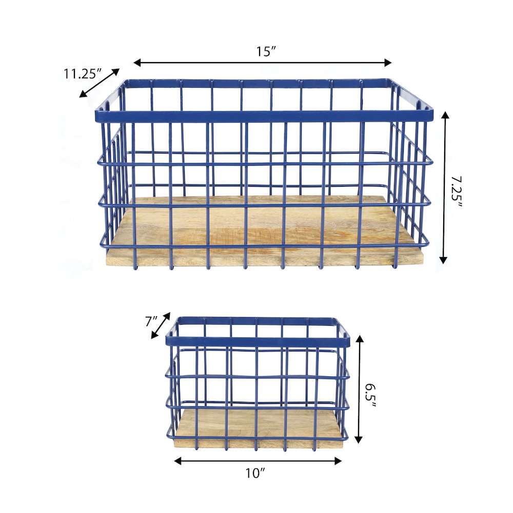Farmhouse Handmade Wire Metal Nesting Storage Baskets, Navy/Natural (Set of 3). Picture 4