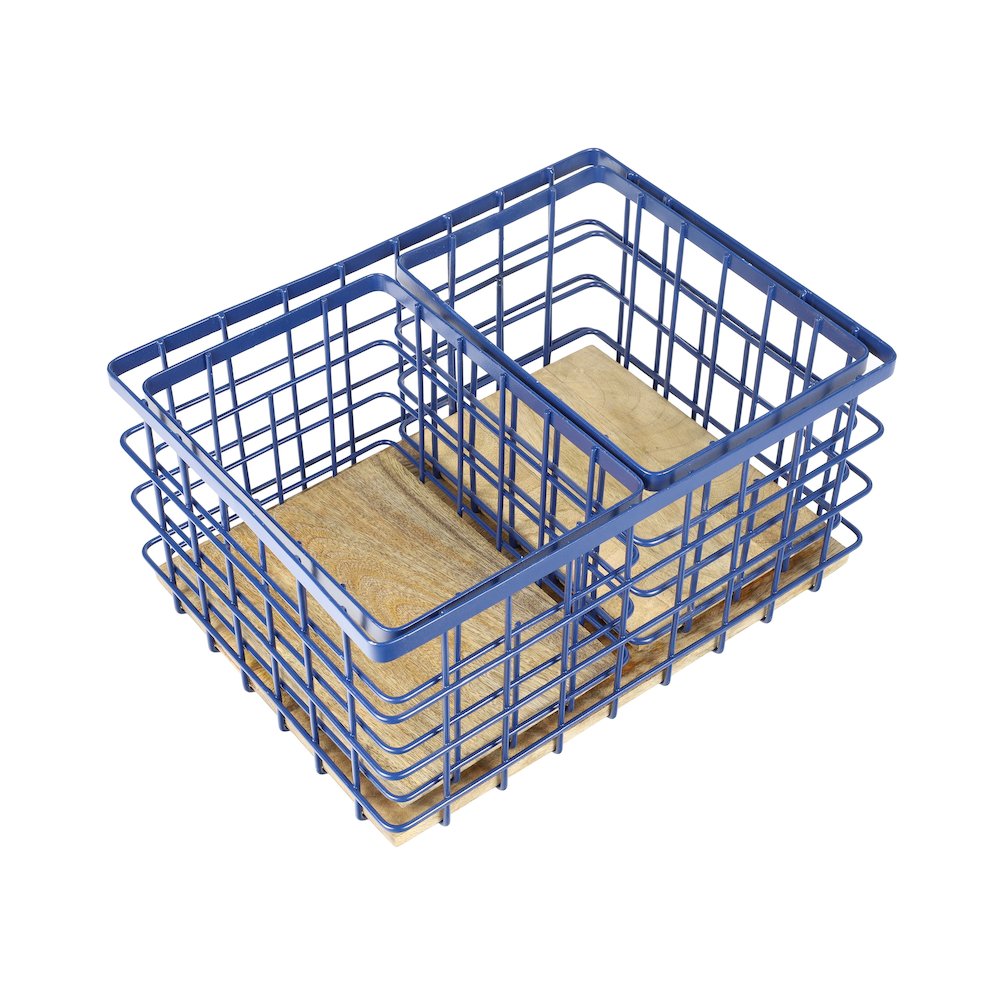 Farmhouse Handmade Wire Metal Nesting Storage Baskets, Navy/Natural (Set of 3). Picture 2