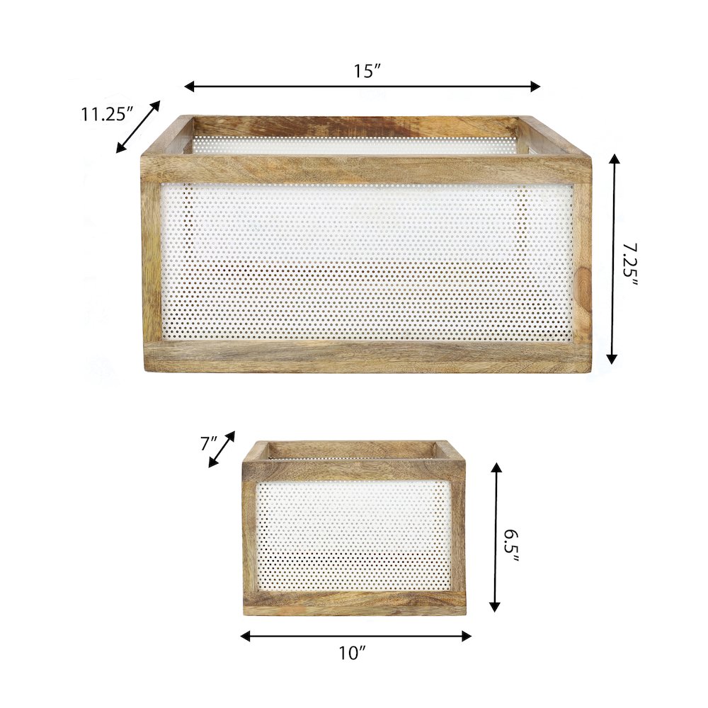 Fallon Handmade Wooden Metal Nesting Storage Baskets, White/Natural (Set of 3). Picture 4