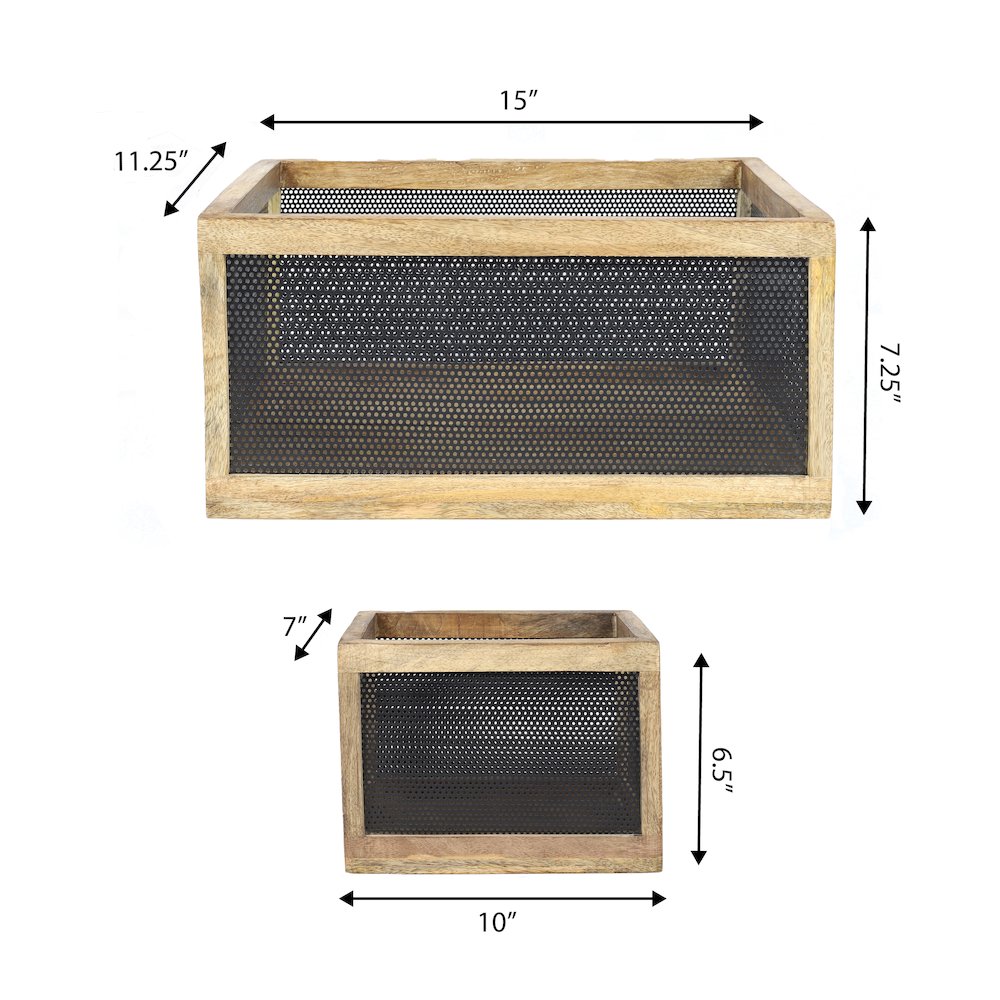 Fallon Handmade Wooden Metal Nesting Storage Baskets, Black/Natural (Set of 3). Picture 4