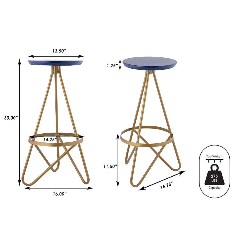 Spiroa 30" Modern Navy Blue & Gold Metal Backless Bar Stool. Picture 7