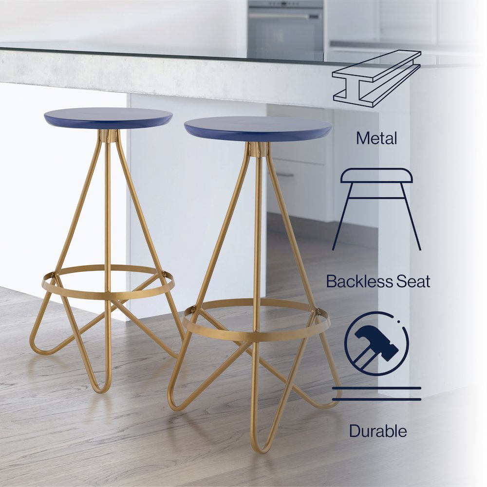 Spiroa 30" Modern Navy Blue & Gold Metal Backless Bar Stool. Picture 8