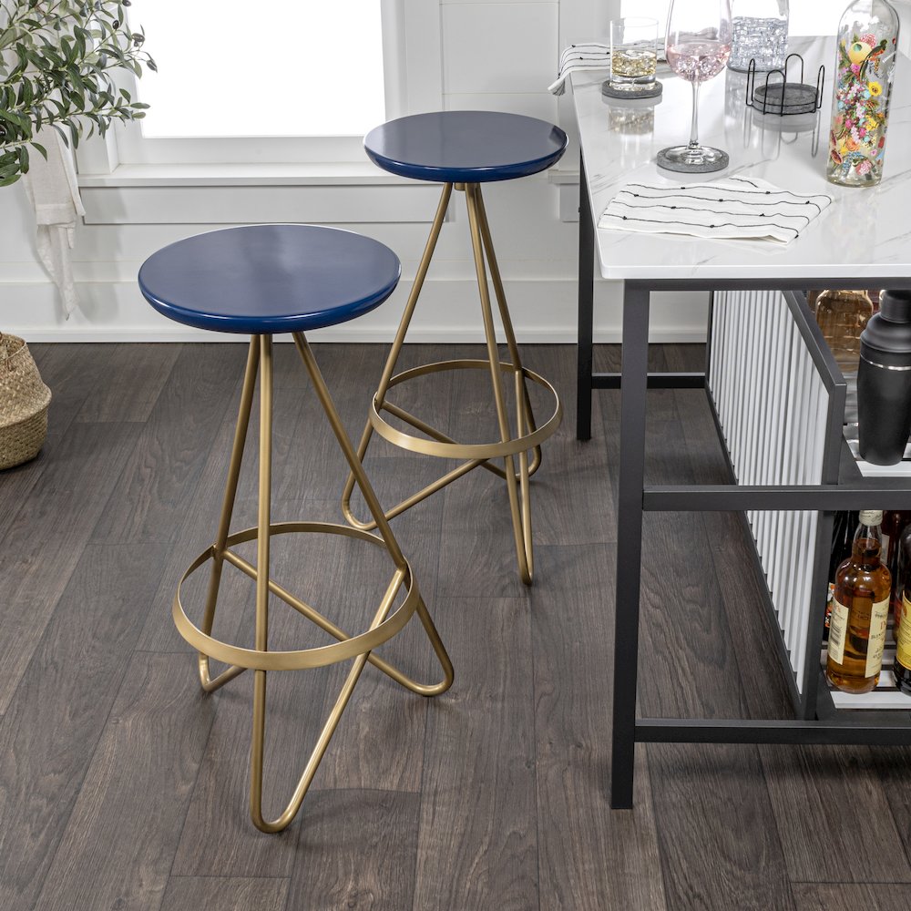 Spiroa 30" Modern Navy Blue & Gold Metal Backless Bar Stool. Picture 1