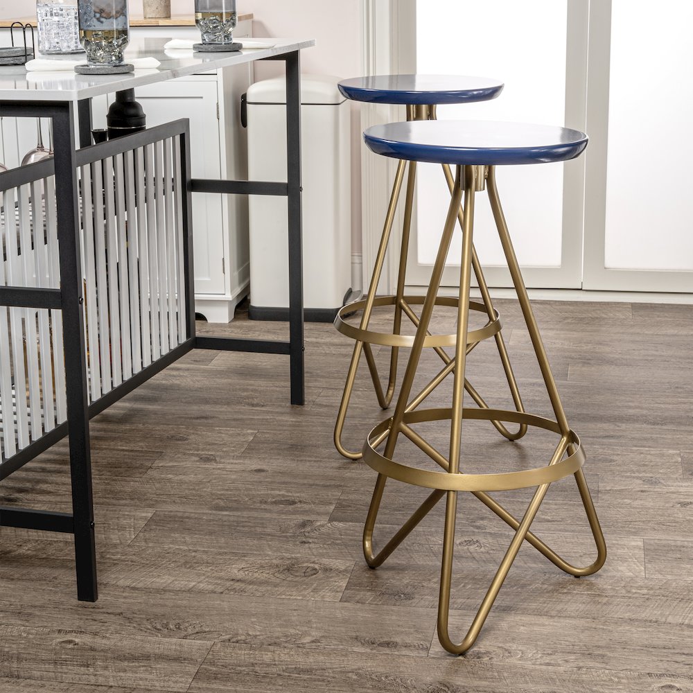 Spiroa 30" Modern Navy Blue & Gold Metal Backless Bar Stool. Picture 3