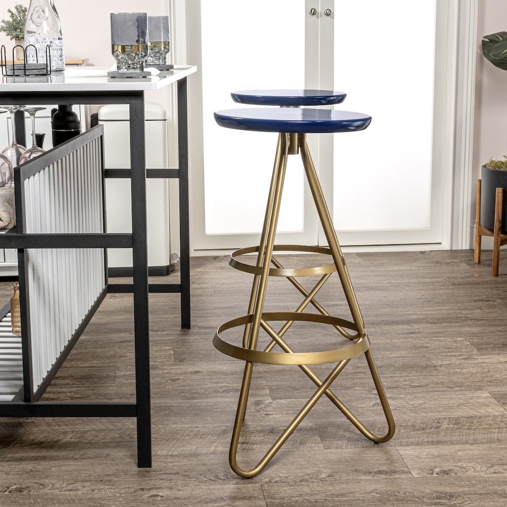 Spiroa 30" Modern Navy Blue & Gold Metal Backless Bar Stool. Picture 4