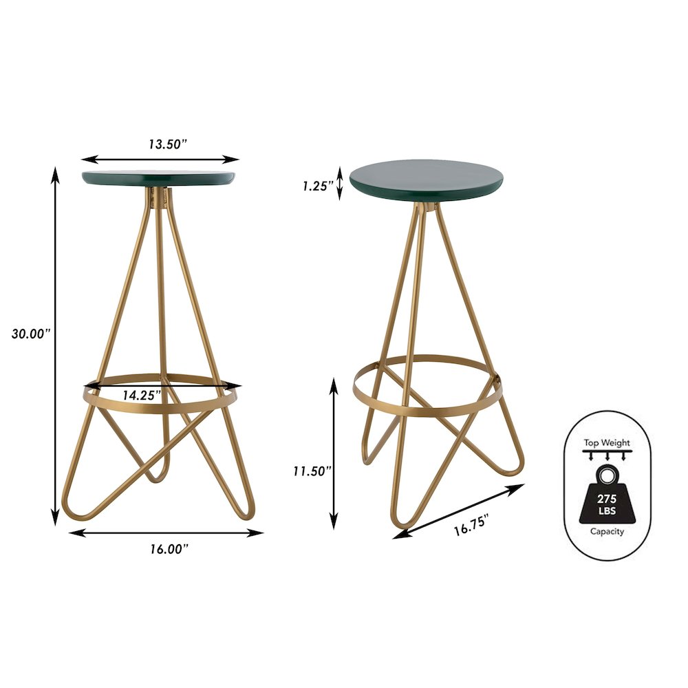 Spiroa 30" Modern Green & Gold Metal Backless Bar Stool. Picture 7