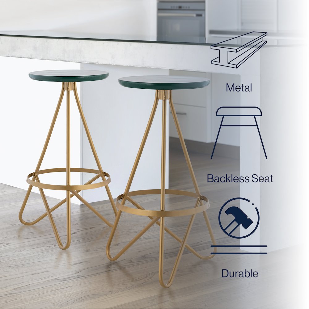 Spiroa 30" Modern Green & Gold Metal Backless Bar Stool. Picture 8