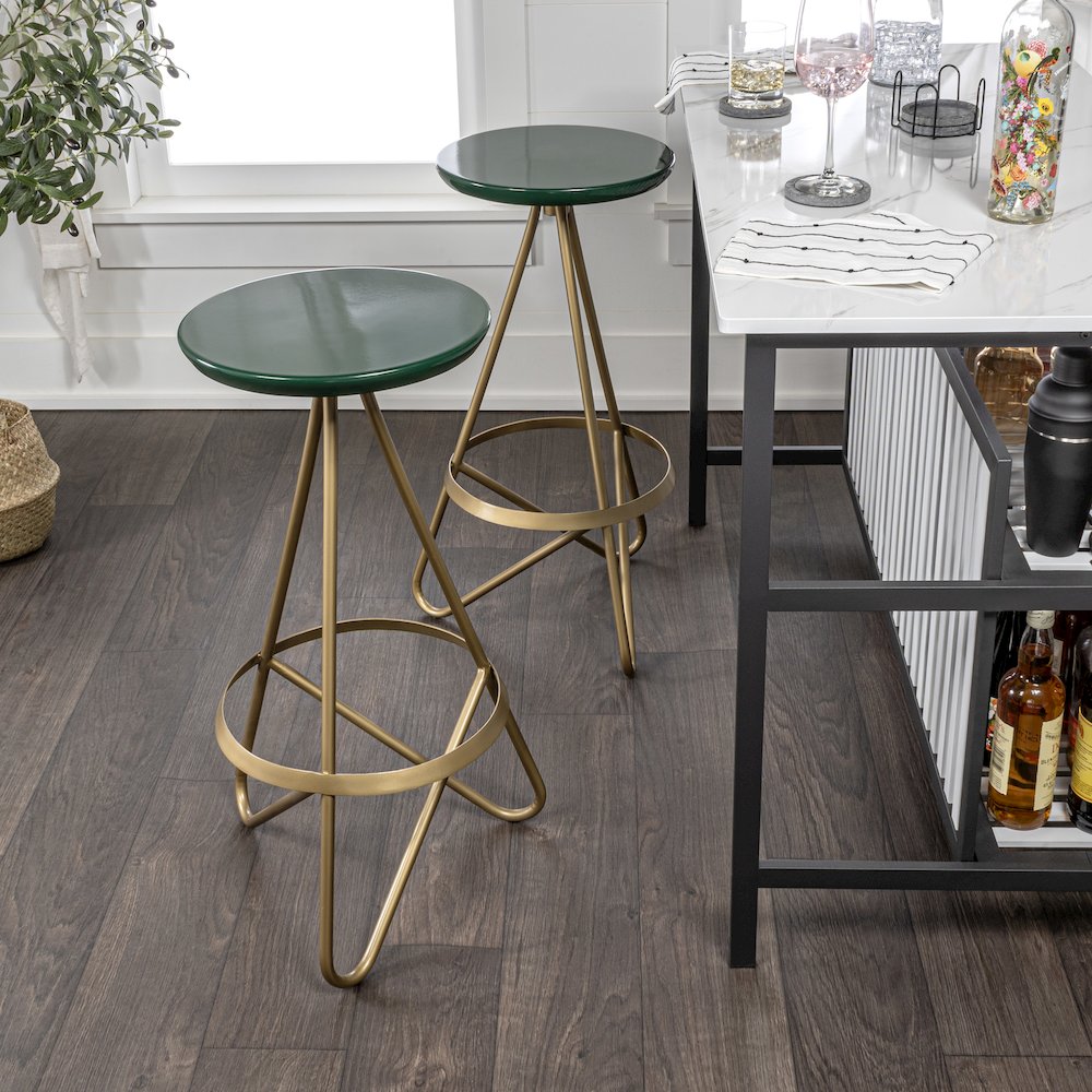 Spiroa 30" Modern Green & Gold Metal Backless Bar Stool. Picture 1