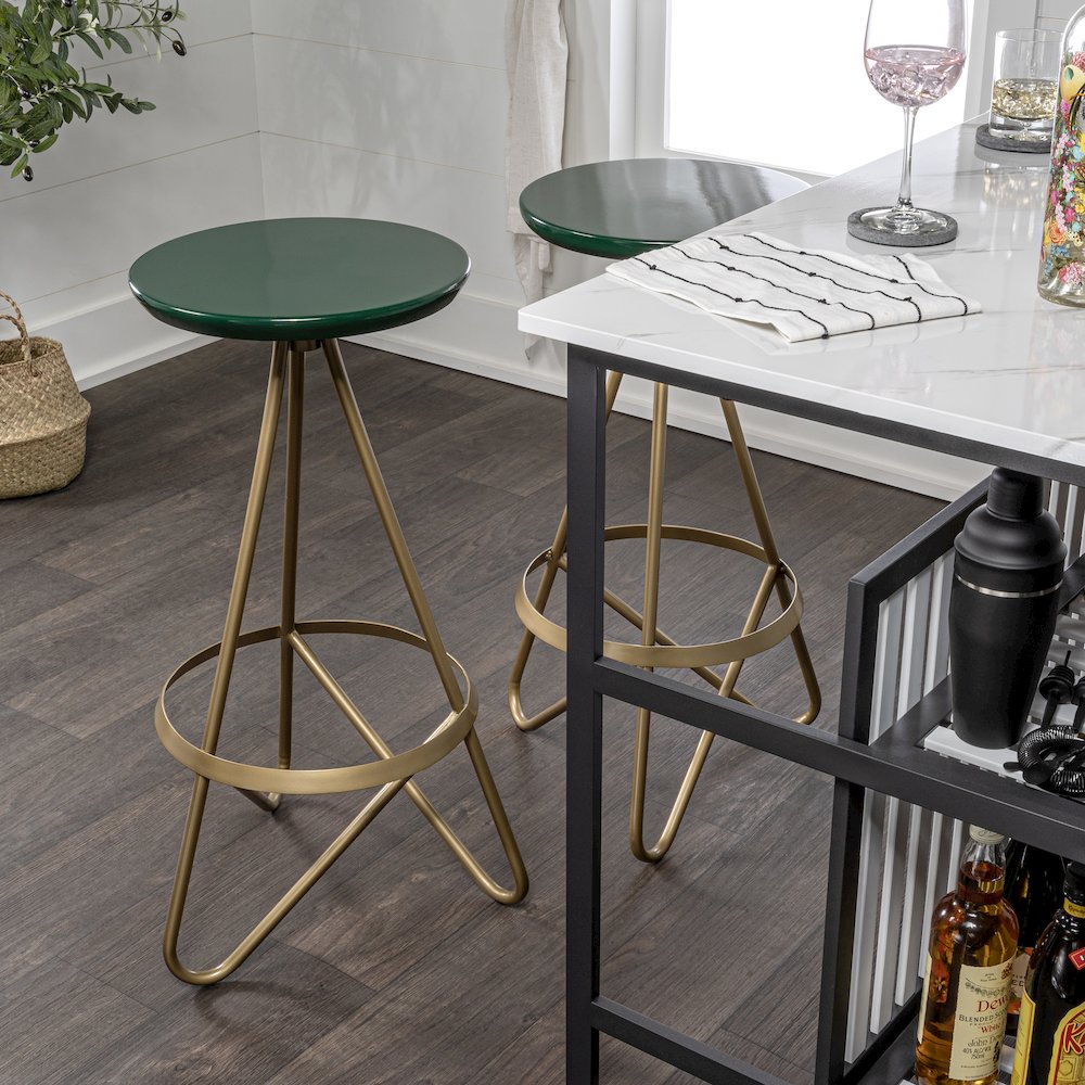 Spiroa 30" Modern Green & Gold Metal Backless Bar Stool. Picture 2