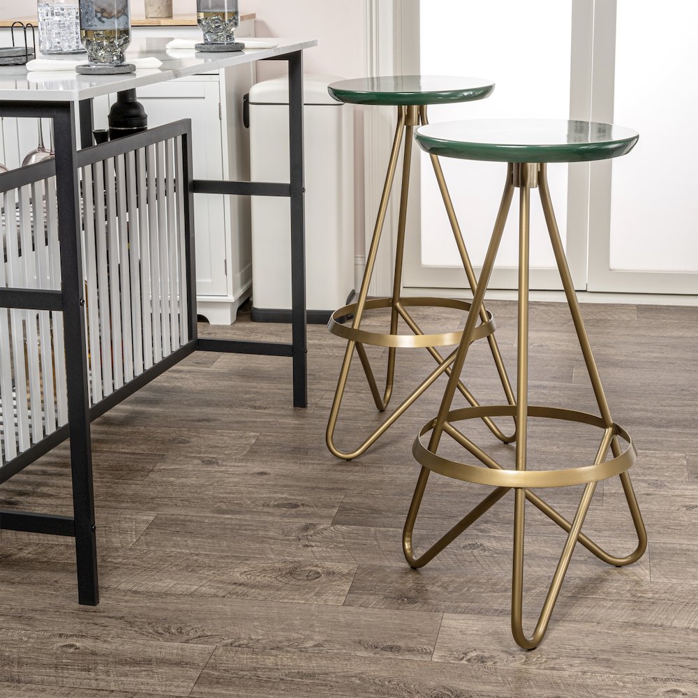Spiroa 30" Modern Green & Gold Metal Backless Bar Stool. Picture 3