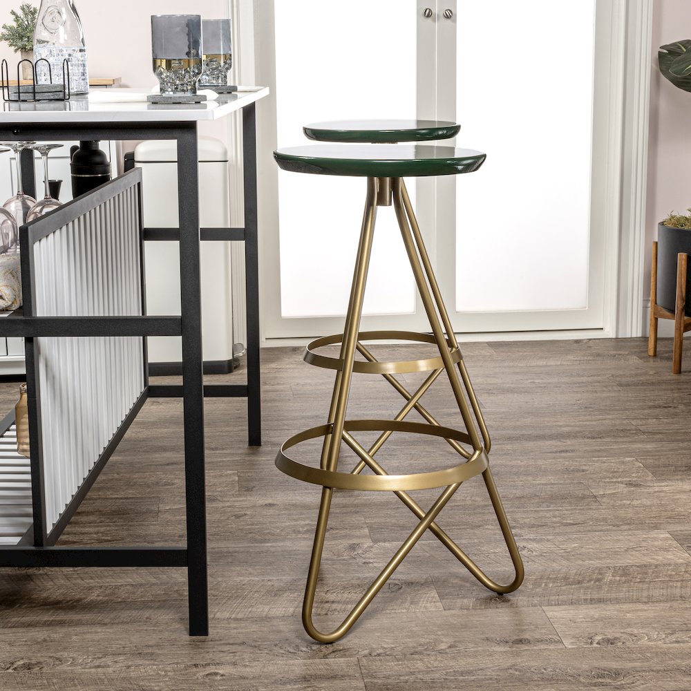Spiroa 30" Modern Green & Gold Metal Backless Bar Stool. Picture 4