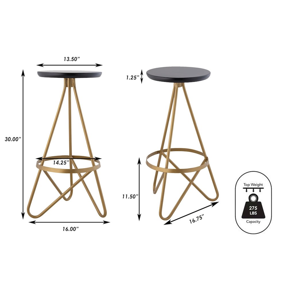 Spiroa 30" Modern Black & Gold Metal Backless Bar Stool. Picture 7
