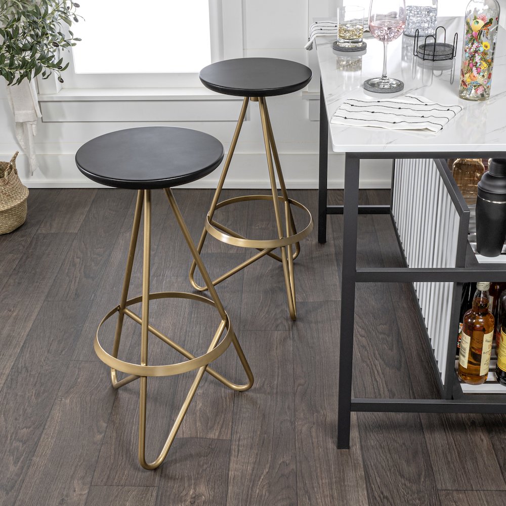 Spiroa 30" Modern Black & Gold Metal Backless Bar Stool. Picture 1