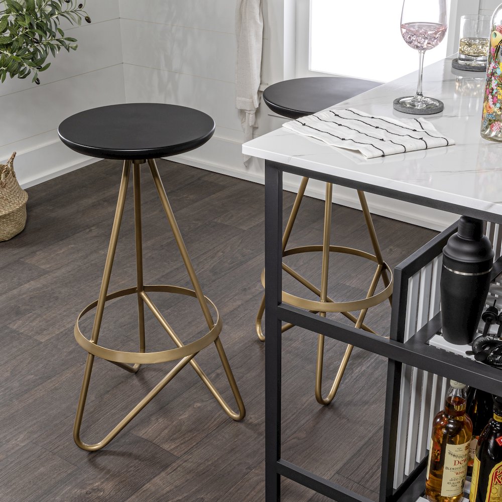 Spiroa 30" Modern Black & Gold Metal Backless Bar Stool. Picture 2