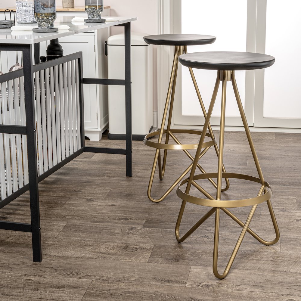 Spiroa 30" Modern Black & Gold Metal Backless Bar Stool. Picture 3