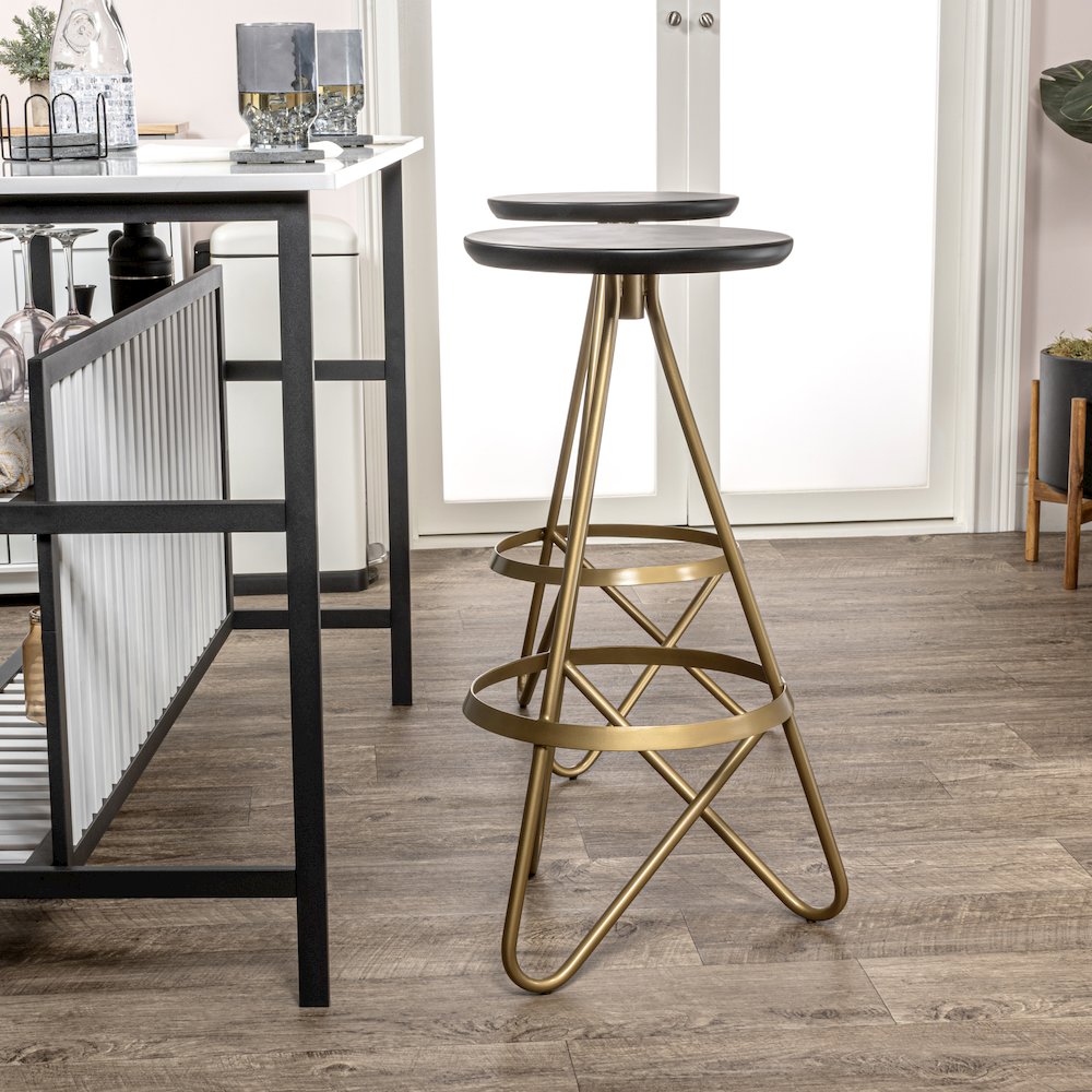 Spiroa 30" Modern Black & Gold Metal Backless Bar Stool. Picture 4