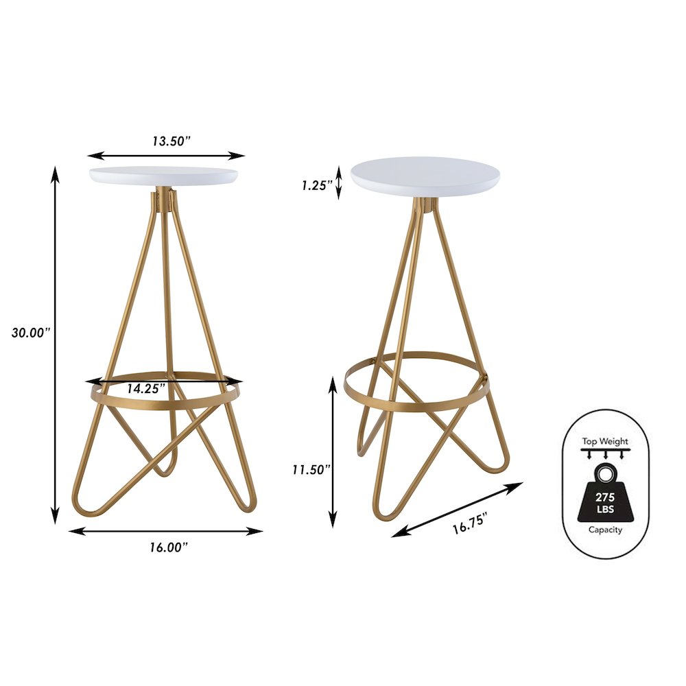Spiroa 30" Modern White & Gold Metal Backless Bar Stool. Picture 7