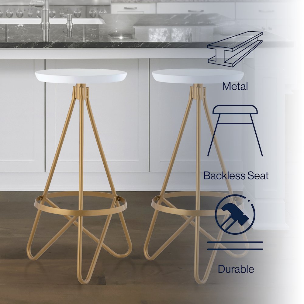 Spiroa 30" Modern White & Gold Metal Backless Bar Stool. Picture 8
