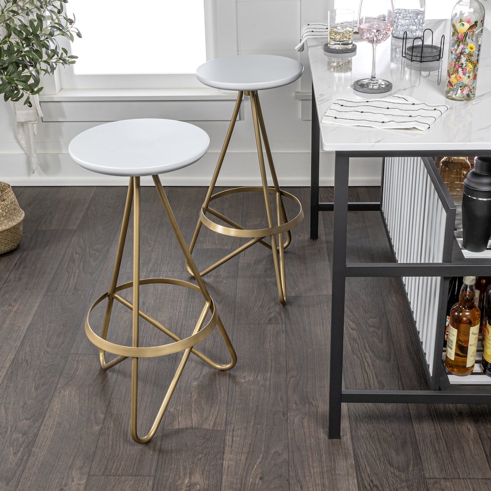 Spiroa 30" Modern White & Gold Metal Backless Bar Stool. Picture 1