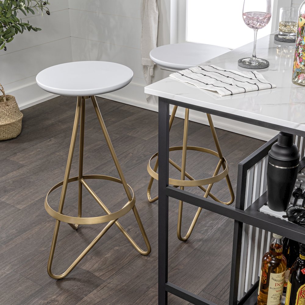 Spiroa 30" Modern White & Gold Metal Backless Bar Stool. Picture 2