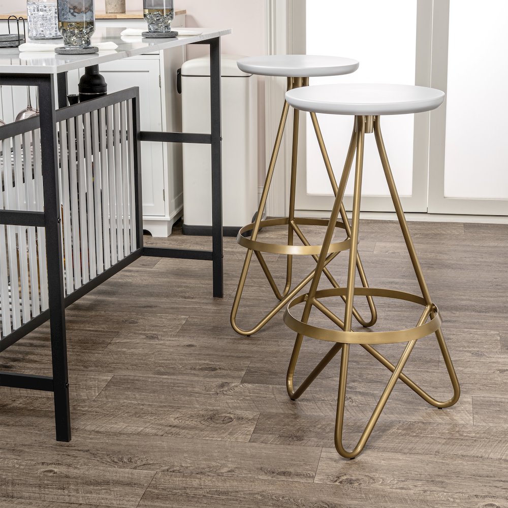 Spiroa 30" Modern White & Gold Metal Backless Bar Stool. Picture 3
