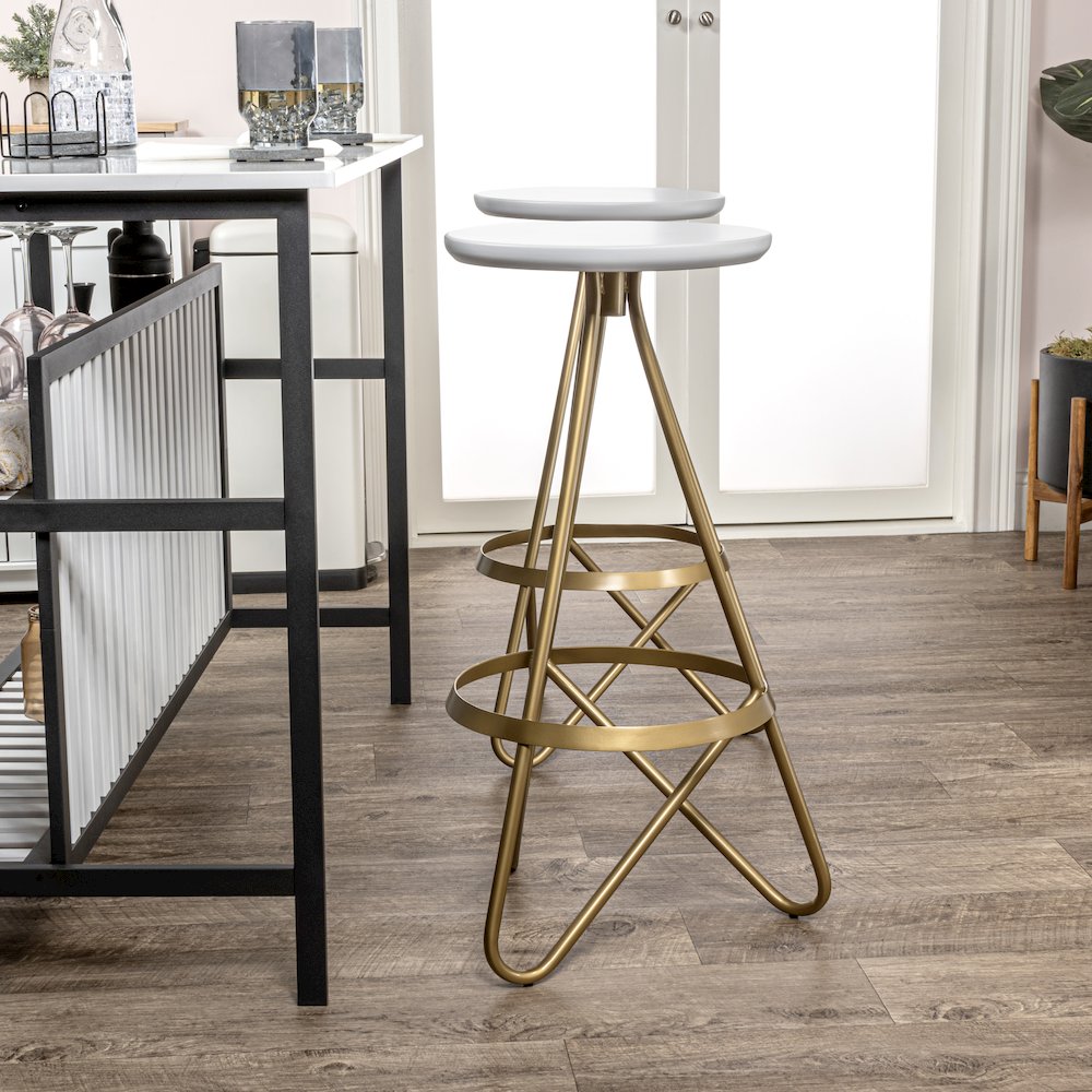 Spiroa 30" Modern White & Gold Metal Backless Bar Stool. Picture 4