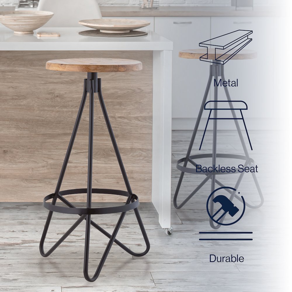 Spiroa 30" Modern Natural Brown & Black Wood Backless Bar Stool. Picture 8
