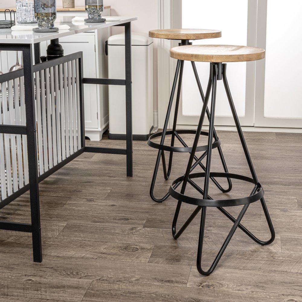 Spiroa 30" Modern Natural Brown & Black Wood Backless Bar Stool. Picture 3