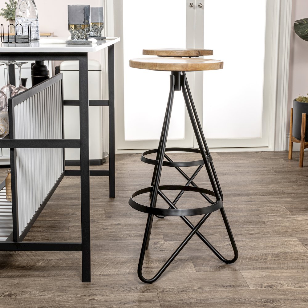 Spiroa 30" Modern Natural Brown & Black Wood Backless Bar Stool. Picture 4
