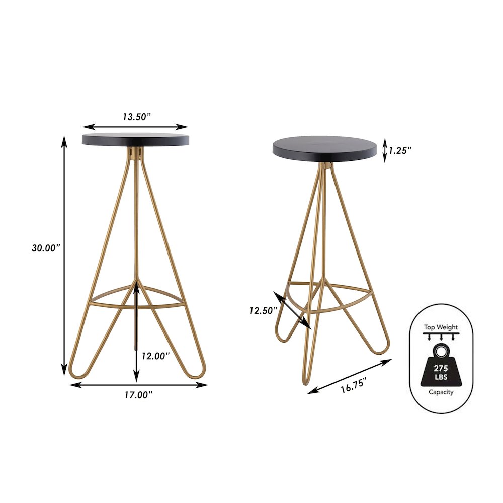 Trinity 30" Round Black & Gold Metal Backless Bar Stool with Hairpin Legs and. Picture 7