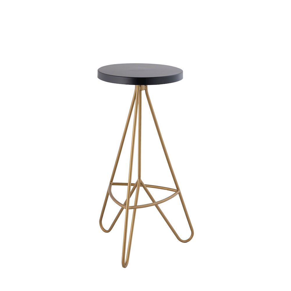 Trinity 30" Round Black & Gold Metal Backless Bar Stool with Hairpin Legs and. Picture 5