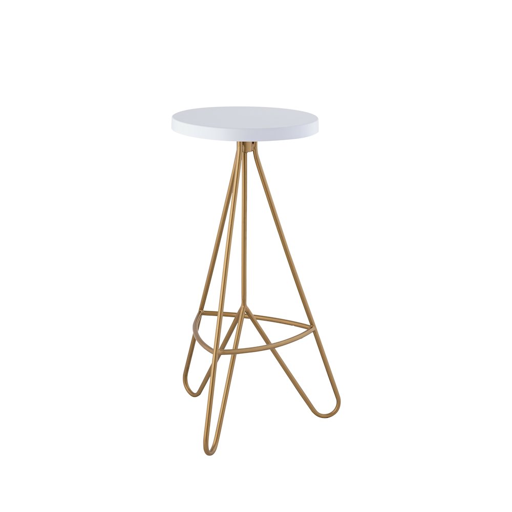 Trinity 30" Round White & Gold Metal Backless Bar Stool with Hairpin Legs and. Picture 5