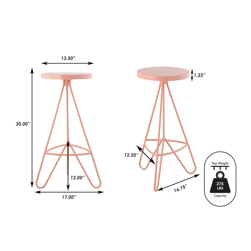 Trinity 30" Round Pink Metal Backless Bar Stool with Hairpin Legs and. Picture 7