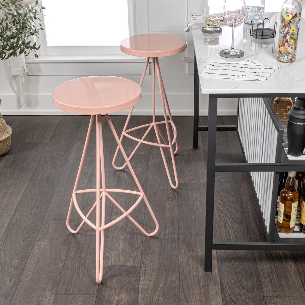 Trinity 30" Round Pink Metal Backless Bar Stool with Hairpin Legs and. Picture 1